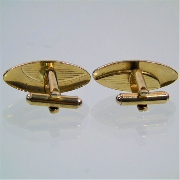 Mid Century Atomic Ellipse Cufflinks Gold Tone - Picture 4 of 6